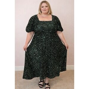 NWT Ivy City Co Black With Green Sequin Vivian Dress Size 4XL XXXL HOLIDAY NEW